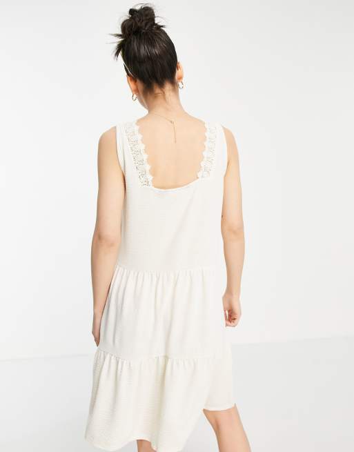 Vero Moda - Robe courte étagée à bord en dentelle - Crème, 2 de 4