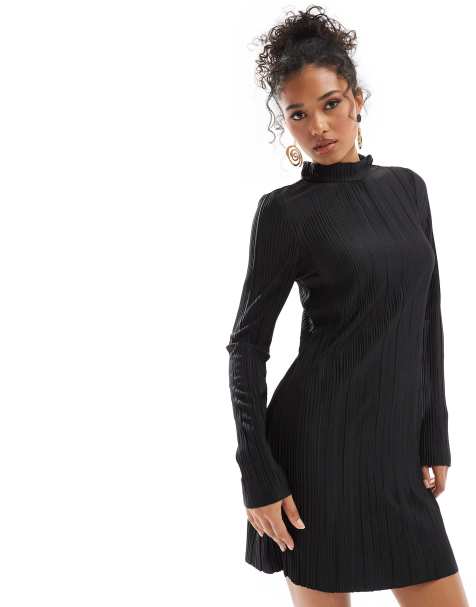 Vero Moda - Robe courte plissée à col montant - Noir - view 1