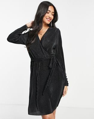 Robes Vero Moda - Robe courte portefeuille plissée - Noir
