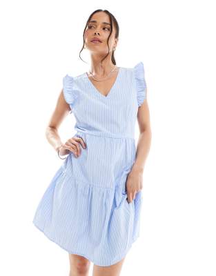 Vero Moda - Robe courte rayée à volants - Bleu et blanc