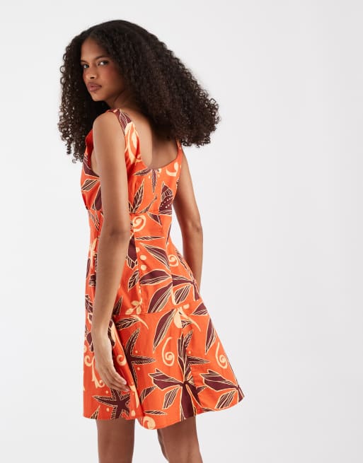 Vero Moda - Robe courte sans manches plissée devant à imprimé coquillages - Orange, 4 de 4