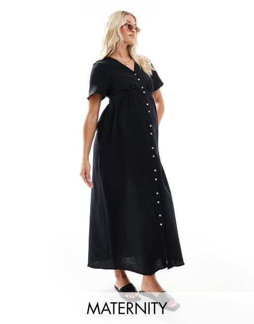 Vero Moda - Robe de grossesse boutonnée mi-longue - Noir