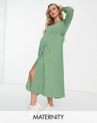 Vero Moda Maternity textured midi dress in green - ASOS Price Checker