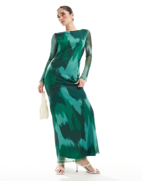 Vero Moda - Robe en tulle imprimé abstrait avec manches longues - Vert foncé - view 1