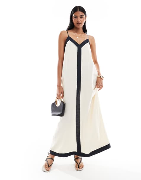 Vero Moda - Robe longue à bretelles avec détails contrastants - Crème et noir - view 1