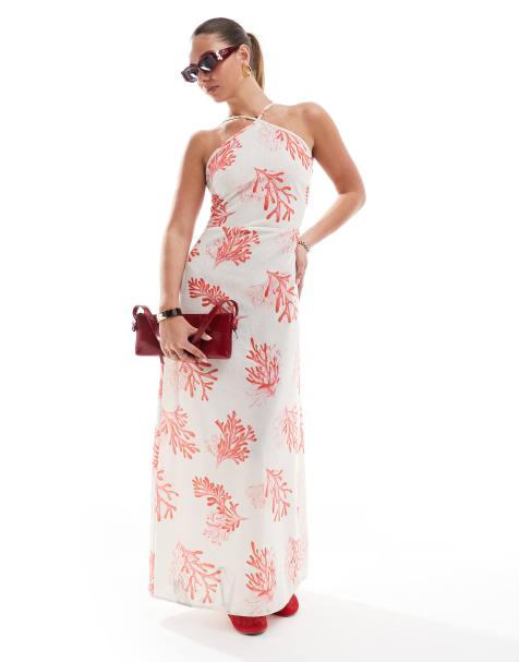 Vero Moda - Robe longue à encolure américaine - Imprimé corail - view 1