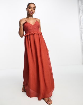 Vero Moda lace insert cami maxi dress in red - ASOS Price Checker