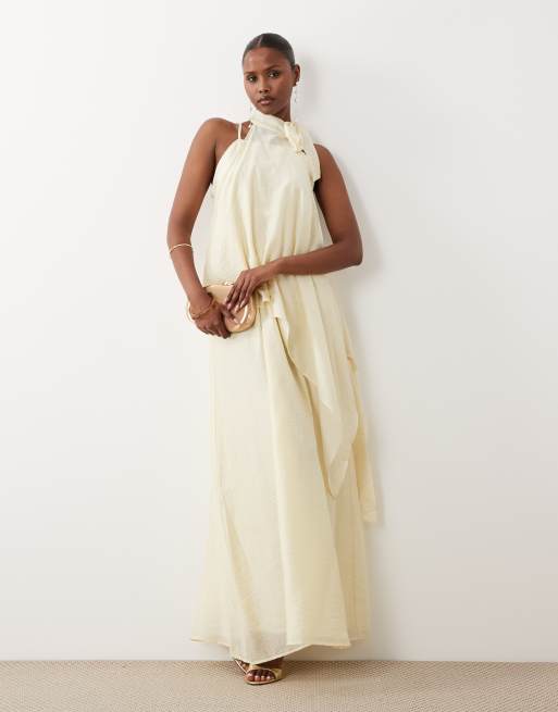 Vero Moda - Robe longue à superpositions en mousseline avec encolure américaine - Jaune pâle, 2 de 4