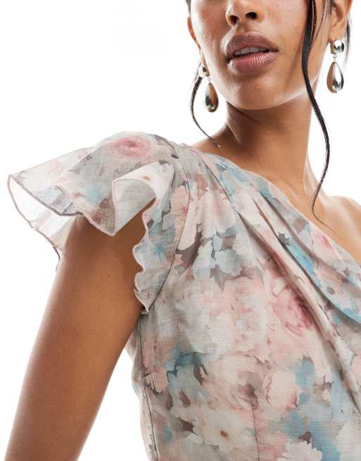 Vero Moda - Robe longue asymétrique en mousseline à volants - Imprimé fleuri délavé, 3 de 4