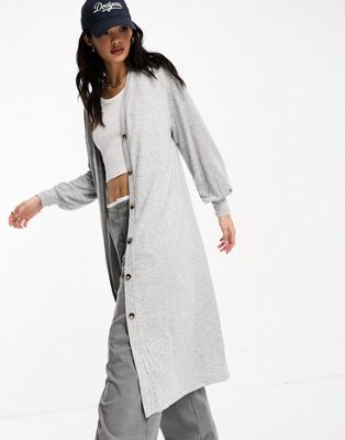 Vero Moda knitted cardigan button through maxi dress in grey melange - ASOS Price Checker