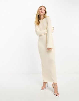 Vero Moda premium textured long sleeve knitted maxi dress in cream - ASOS Price Checker