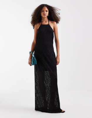 Robe longue dos nu en dentelle stretch - Noir XL