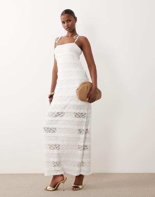 Vero Moda - Robe longue en dentelle fleurie stretch à fines bretelles nouées - Blanc, 2 de 4