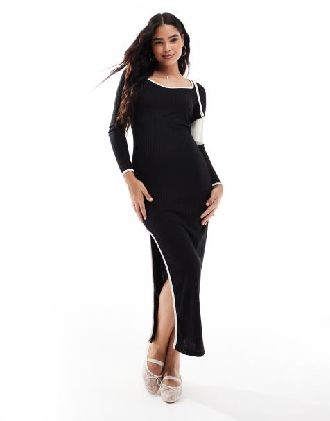 Vero Moda - Robe longue en jersey côtelé avec bordures contrastantes - Noir - view 1
