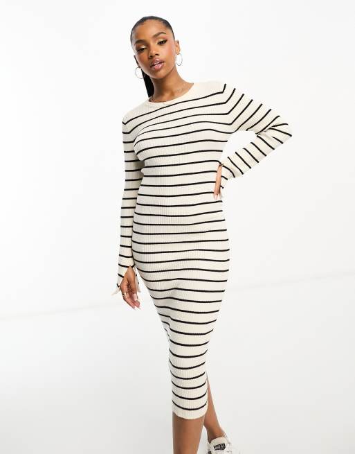 Vero Moda Robe longue en maille rayures Cr me et noir