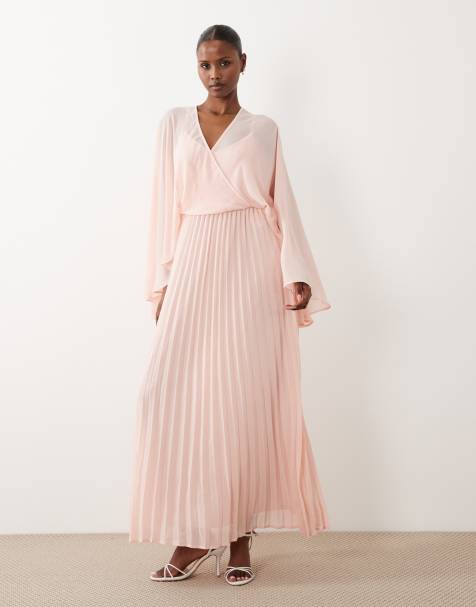Vero Moda - Robe longue en mousseline à décolleté plongeant et manches cape - Rose thé - view 1