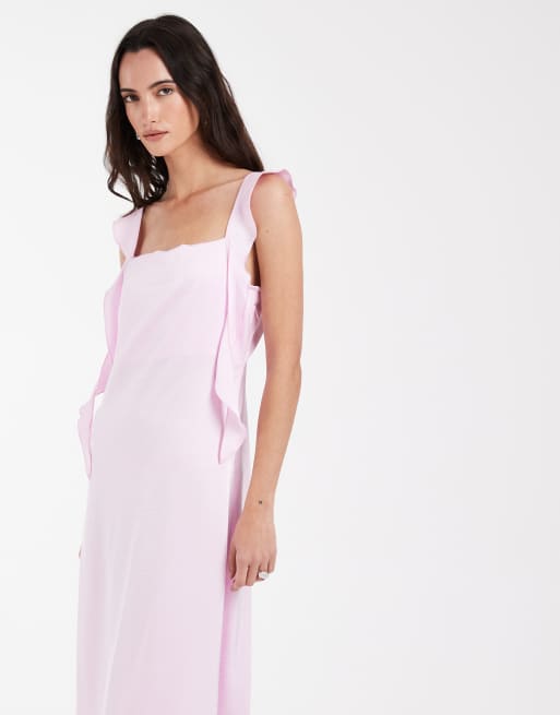 Vero Moda - Robe longue en satin à col bénitier et détails volantés drapés - Rose tutu, 2 de 4