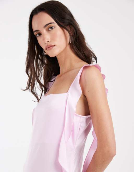 Vero Moda - Robe longue en satin à col bénitier et détails volantés drapés - Rose tutu, 3 de 4