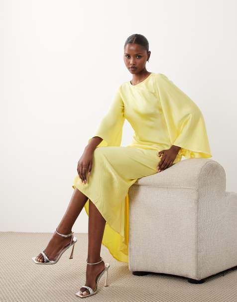 Vero Moda - Robe longue en satin à manches ange oversize - Citron - view 1