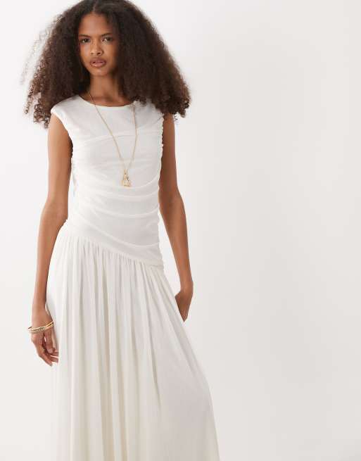 Vero Moda - Robe longue froncée sans manches à taille asymétrique - Blanc , 4 de 4