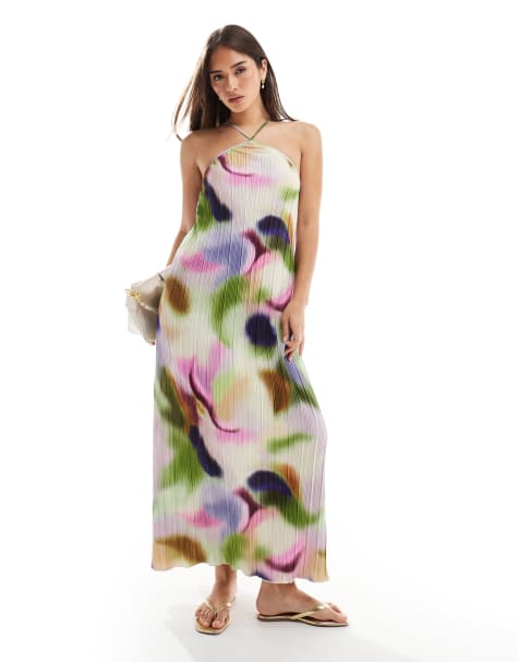 Vero Moda - Robe longue plissée à col montant avec imprimé tourbillons abstrait - view 1