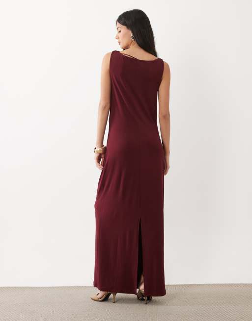 Vero Moda robe longue sans manches à détail torsadé bordeaux, 4 de 4