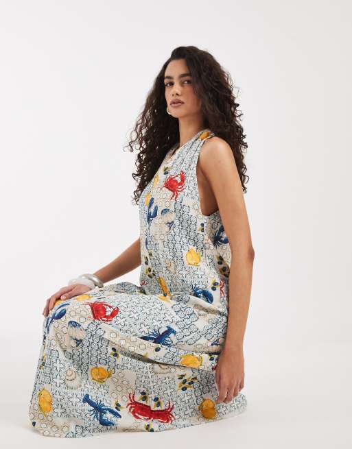 Vero Moda - Robe longue sans manches nouée au dos à imprimé coquillages, 4 de 4
