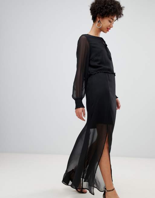 Vero Moda - Robe longue transparente en mousseline à détails aux poignets - Noir, 4 de 4