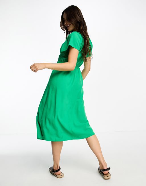 Vero Moda Robe mi longue a manches evasees aspect lin Vert ASOS