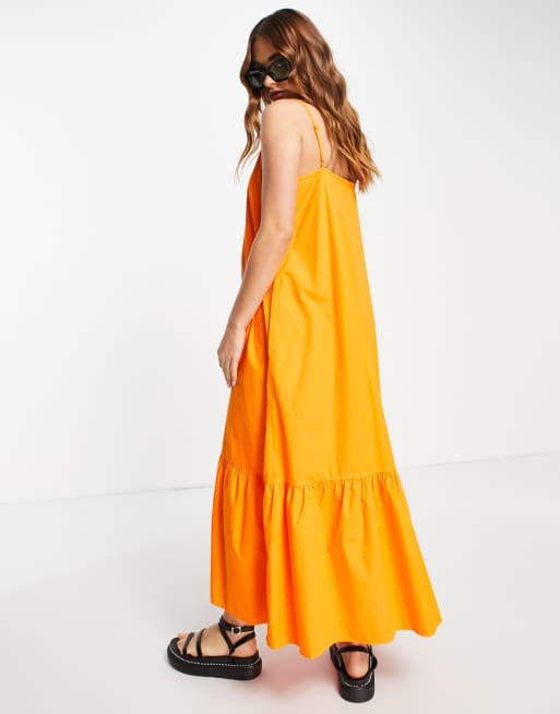Vero Moda - Robe mi-longue à volants étagés et bretelles fines - Orange, 2 de 4