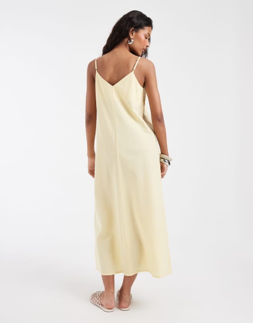 Vero Moda - Robe mi-longue aspect lin à fines bretelles - Jaune banane, 4 de 4