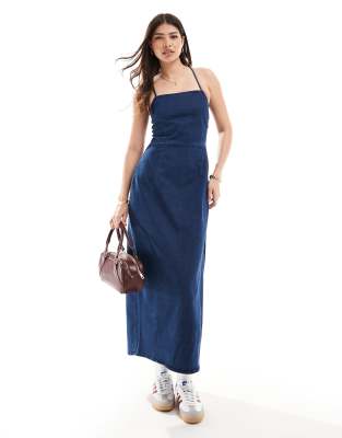 Robe Midi En Jean Et Voile à Pois Bleu Foncé - Taille 36 (S) - Marque 'La Mode Est à Vous'