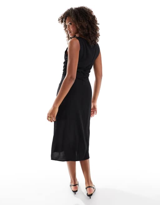 Vero Moda Robe mi longue effet drape a decoupe Noir ASOS