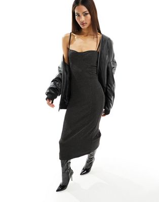 Vero Moda glitter bodycon midi dress in black  - ASOS Price Checker