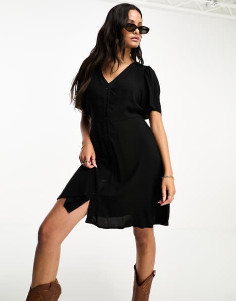 Vero Moda - Robe patineuse courte et boutonnée - Noir - view 1