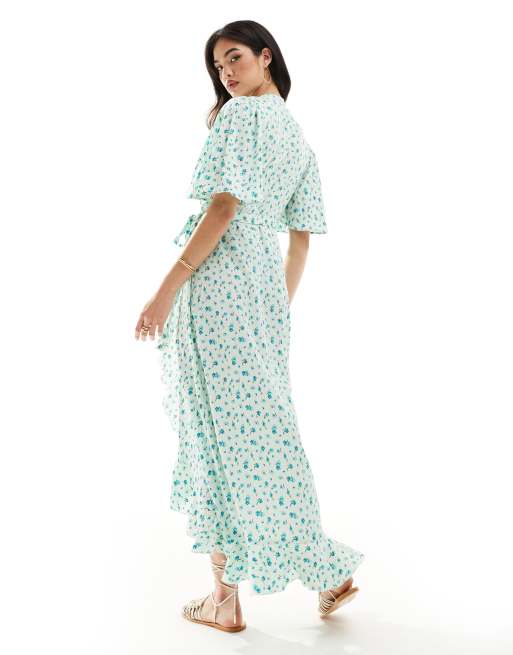Vero Moda - Robe portefeuille longue à fleurs - Bleu clair, 4 de 4