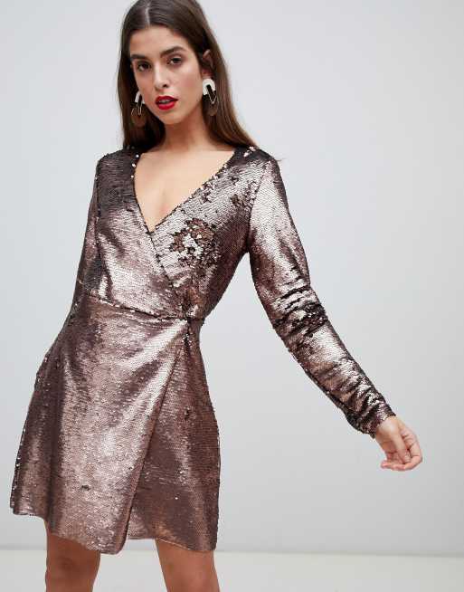 Vero Moda Robe Portefeuille Mi Longue à Sequins Doré Asos