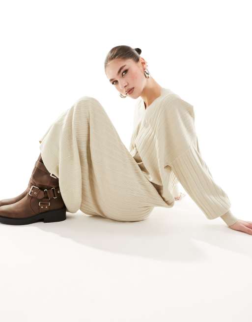 Vero Moda - Robe pull mi-longue à col en V - Grège