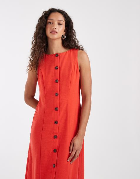 Vero Moda – Röd maxiklänning i linnestil med knäppning framtill - view 1