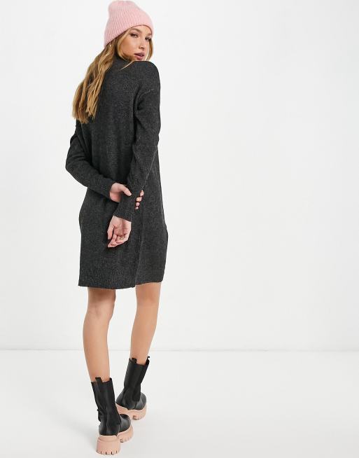 Vero Moda roll neck jumper dress in black melange | ASOS