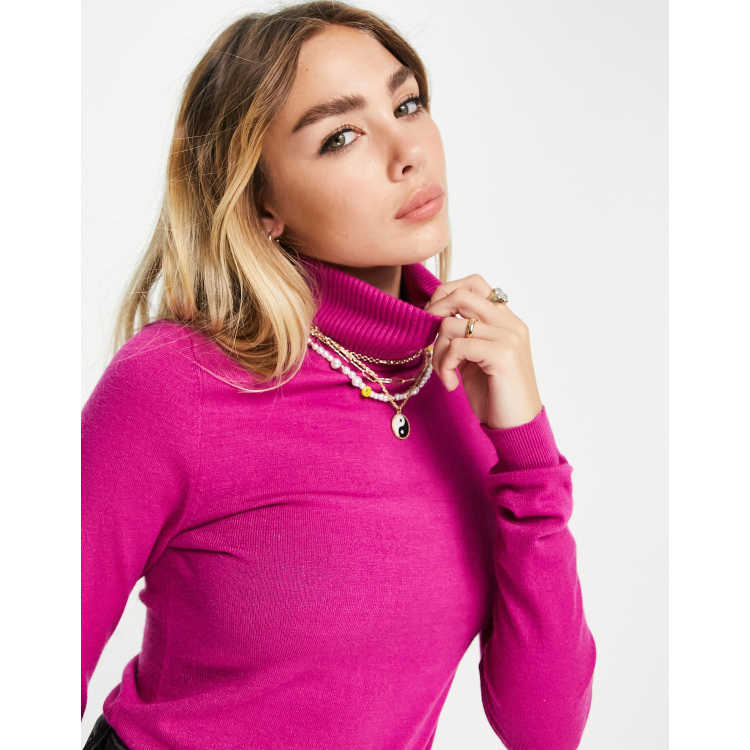 Fuchsia pink outlet roll neck jumper