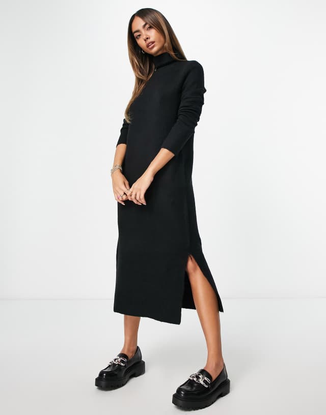 Vero Moda roll neck knitted maxi dress in black