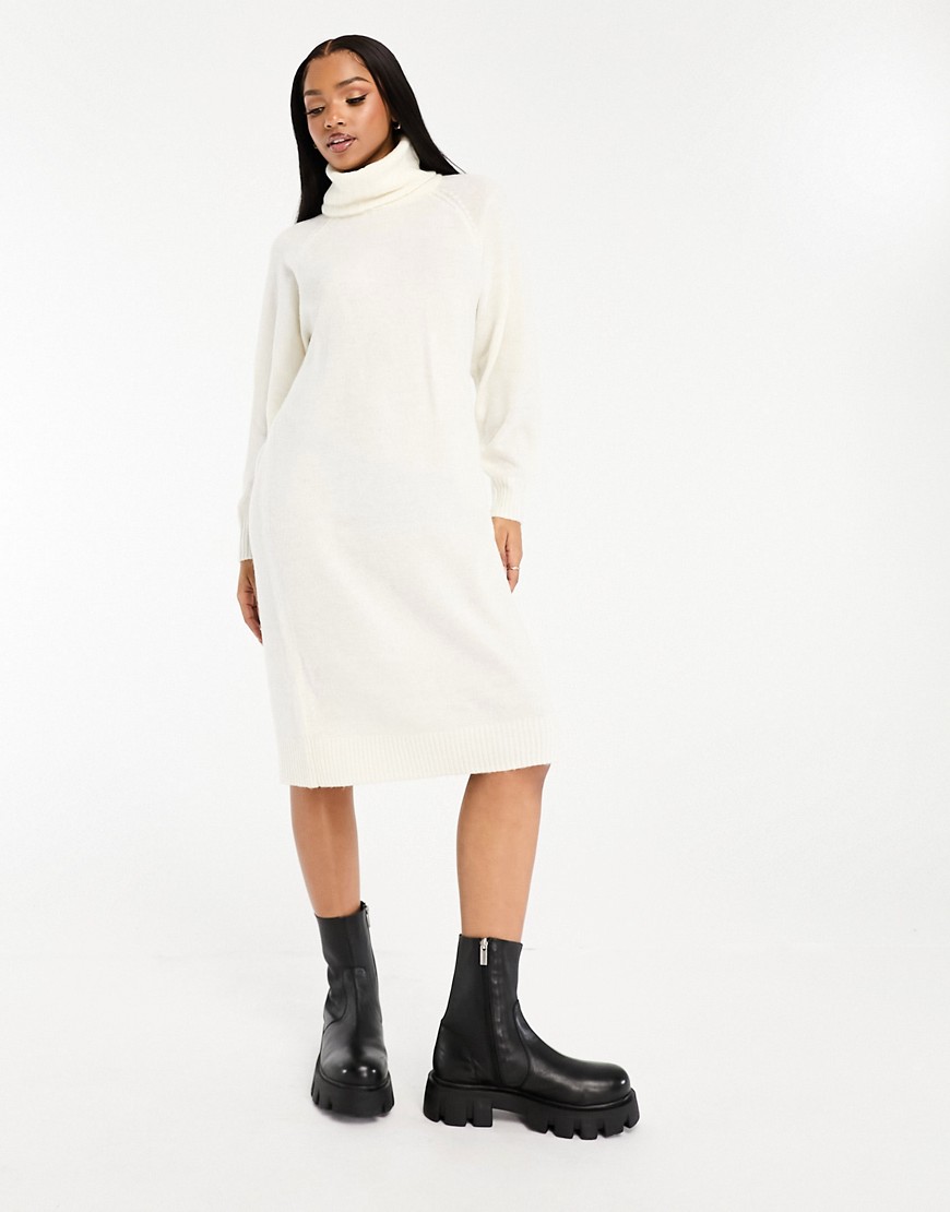 Vero Moda Roll Neck Knitted Maxi Dress In Cream-white