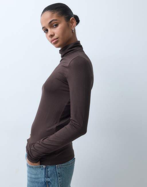 Vero Moda roll neck long sleeve top in chocolate brown, 5 of 5