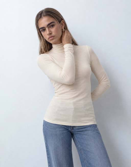 Vero Moda roll neck long sleeve top in cream, 10 of 10