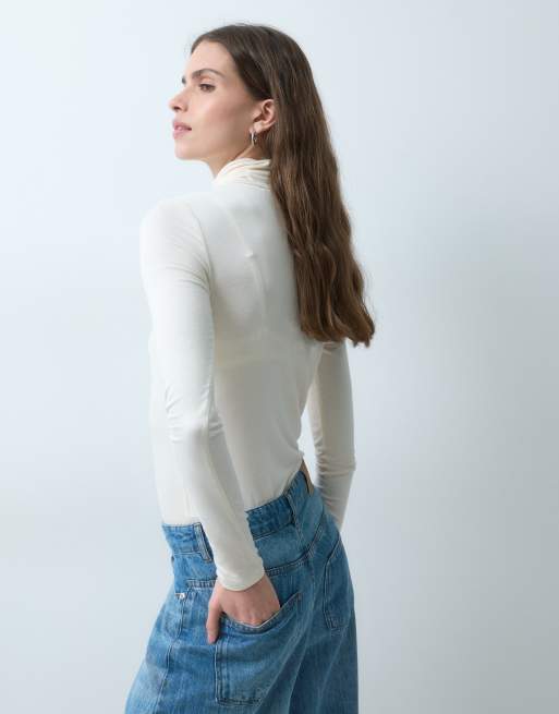 Vero Moda roll neck long sleeve top in cream, 4 of 10