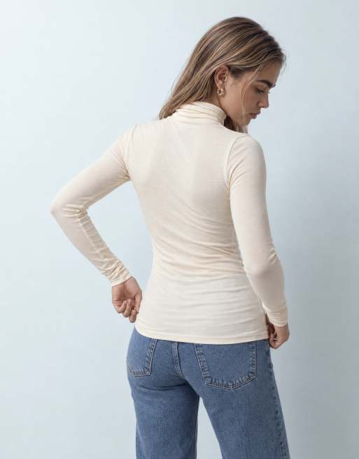 Vero Moda roll neck long sleeve top in cream, 6 of 10