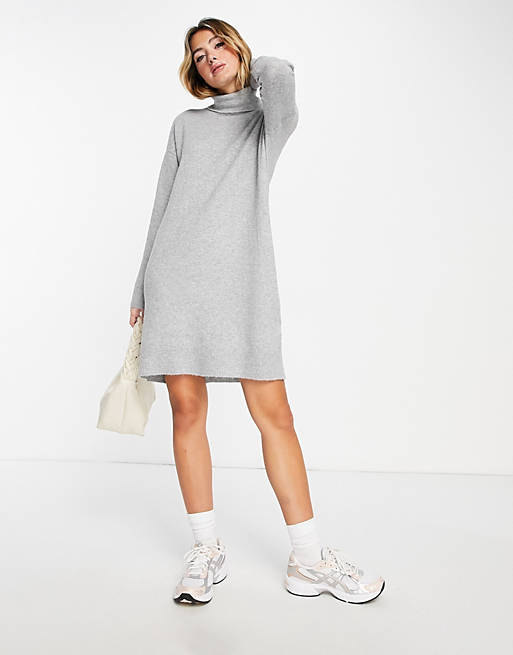 Vero Moda roll neck mini sweater dress in gray melange | ASOS