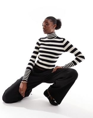 Vero Moda roll neck stripe knitted jumper in mono stripe