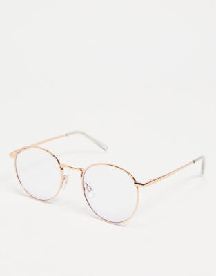 Vero Moda - Ronde bril met filter tegen blauw licht in rosé goud | ASOS